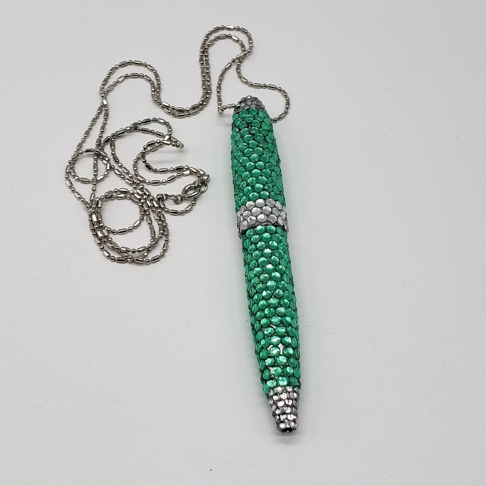 Green crystal covered pen necklace